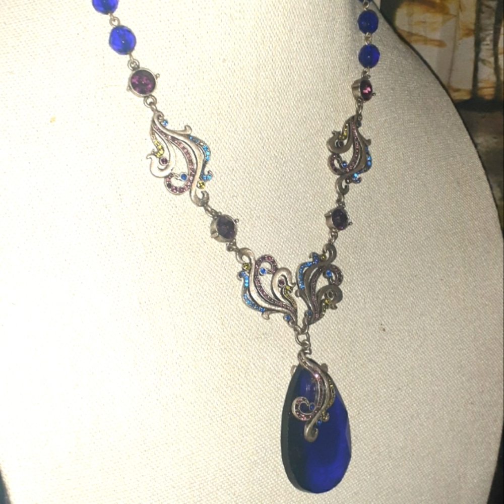 Chicos Gorgeous Large Statement Cobalt Blue Pewte… - image 5